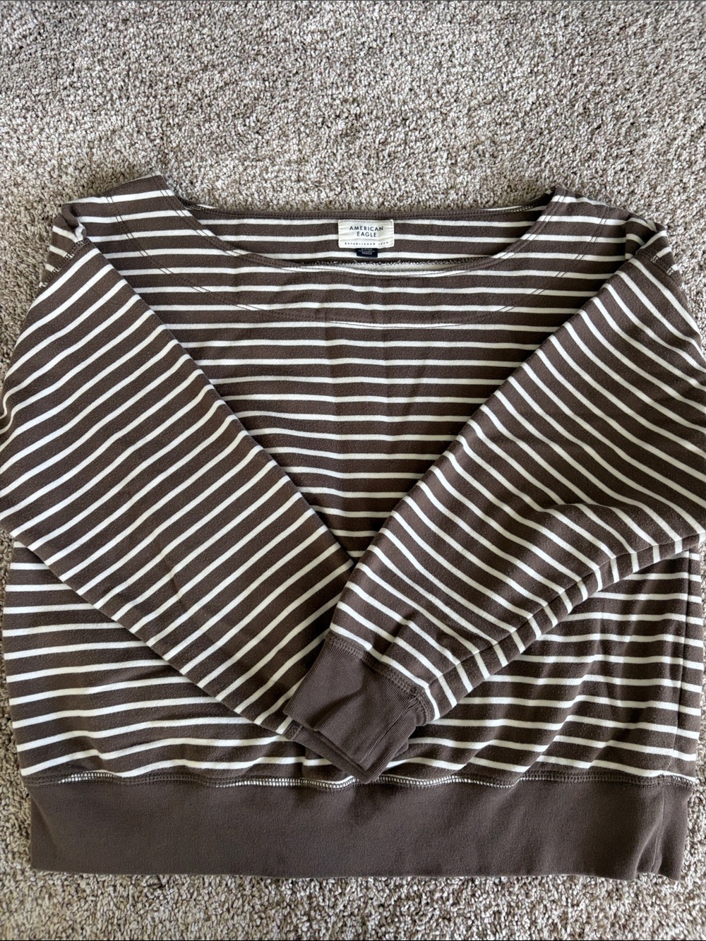 American Eagle Outfitters Brown & Cream Striped Scoop-Neck sweatshirt